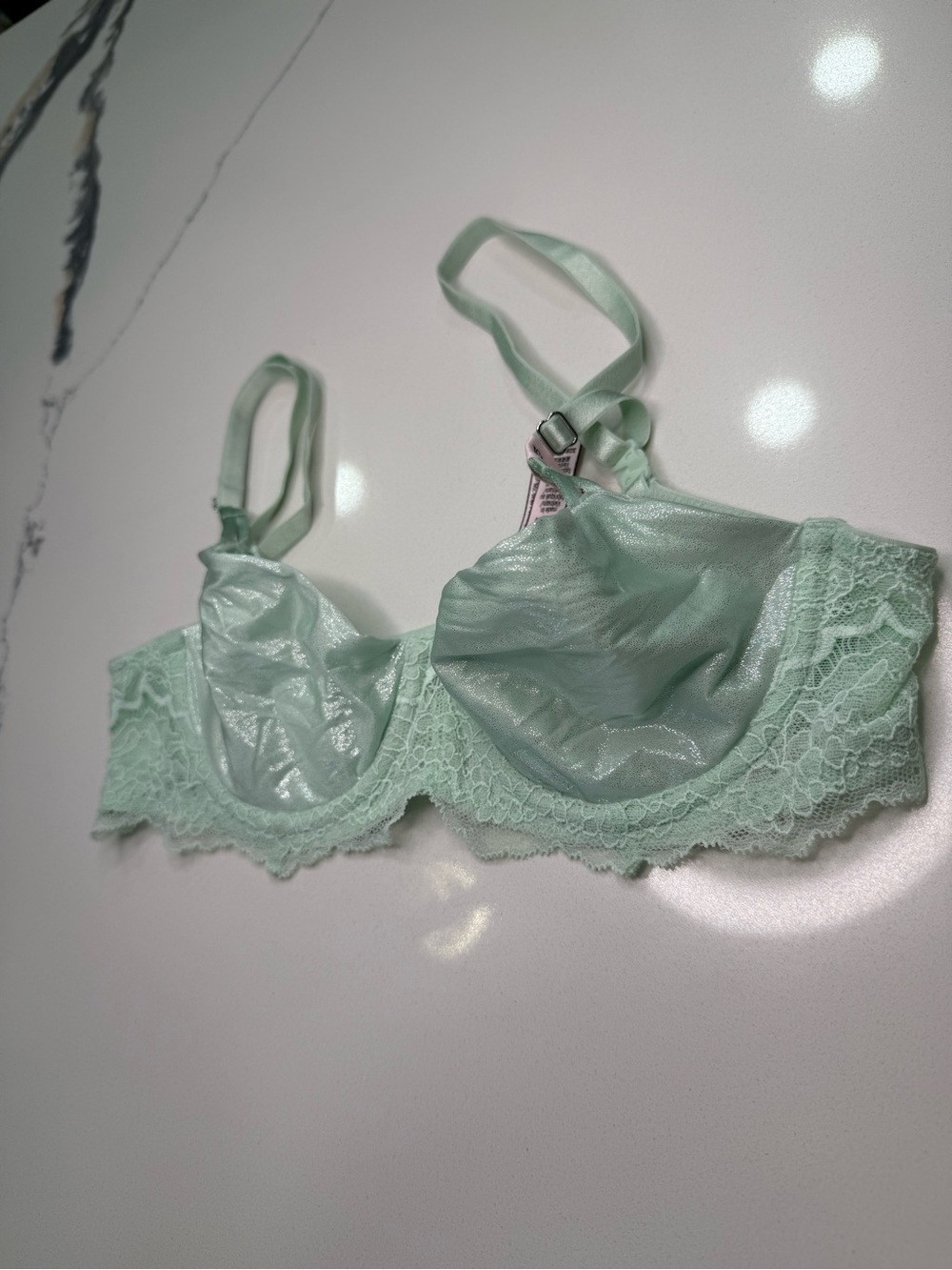 Victoria’s Secret Dream Angels Wicked Unlined Balconette Bra Shimmer Mint Lace 3